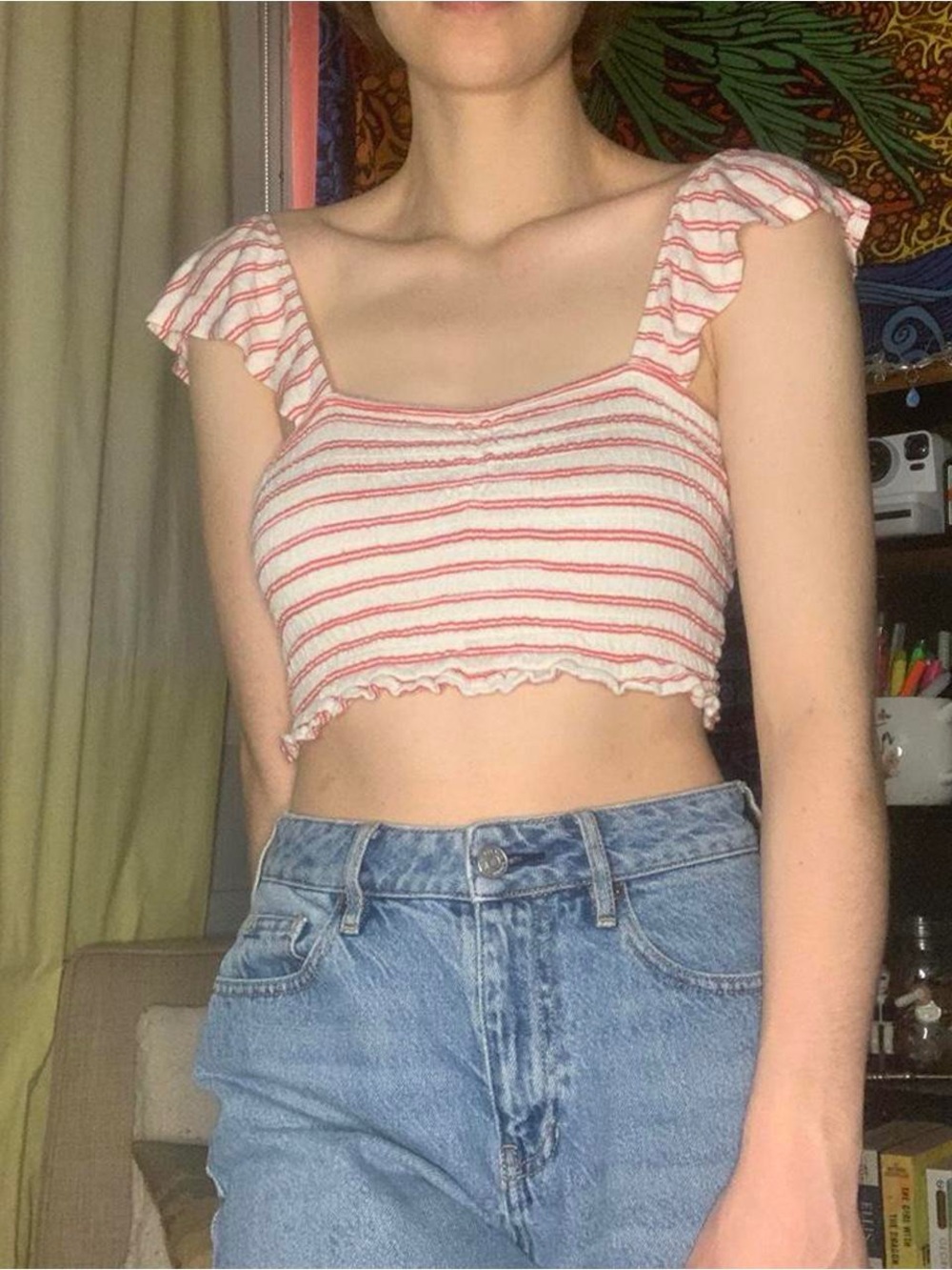 NWOT Wild Fable Red & White knit striped crop top in Size XXL